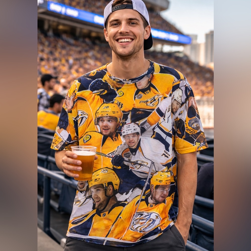 Nashville Predators All Over Print Graphic Tee XXL NHL Hockey‎